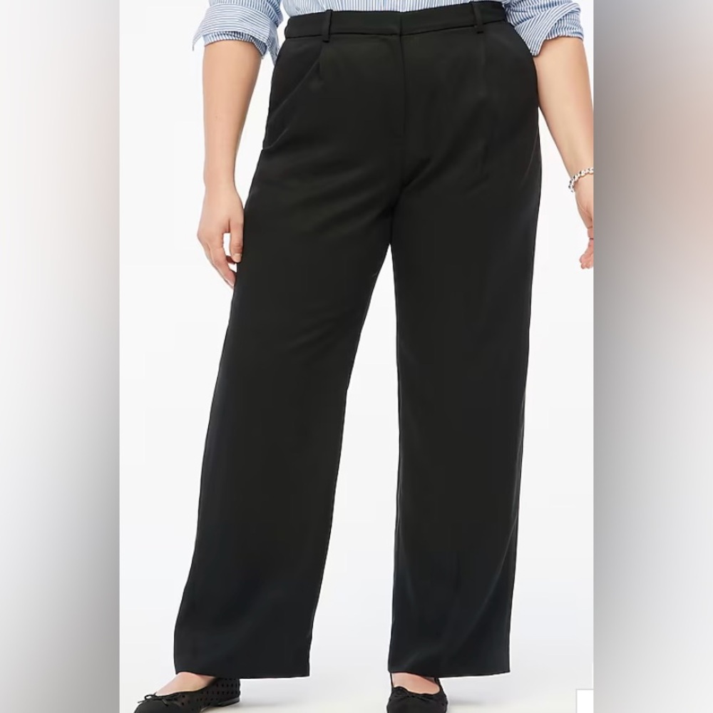 J. Crew Womens Black Wide-leg pleated twill trouser pant